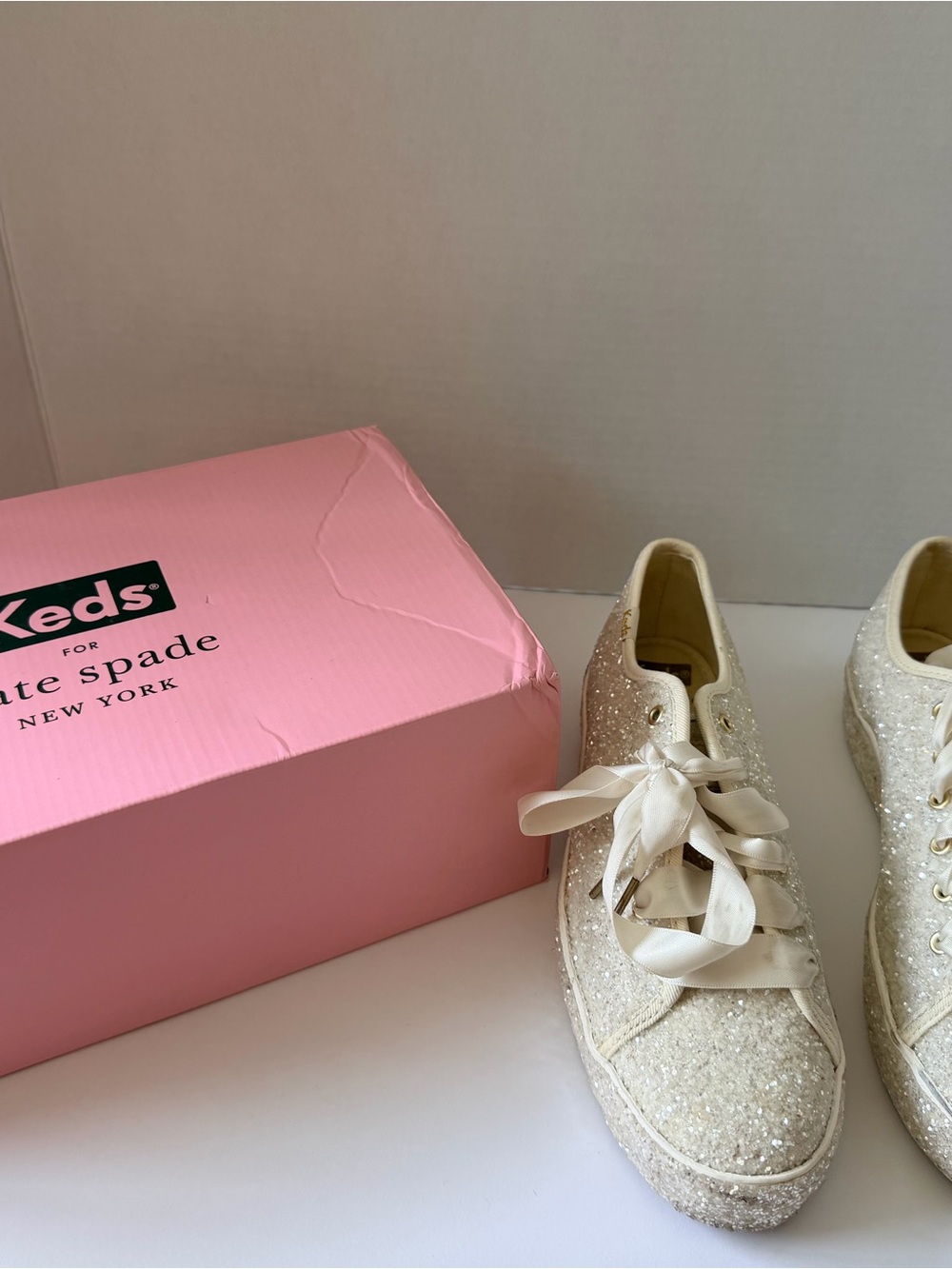 Keds x Kate Spade Cream Glitter Lace-Up Sneakers